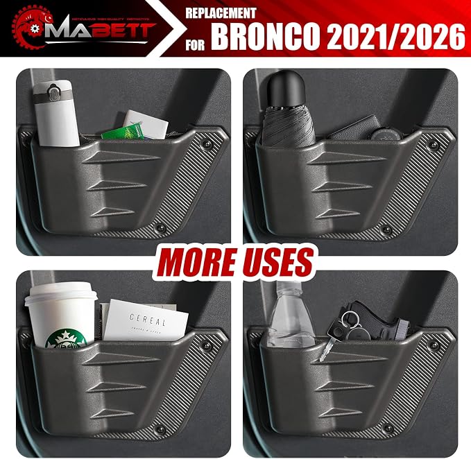 Rear Door Pocket for Ford Bronco Accessories 2026 2021-2025, Side Door Storage Box fit Bronco 4-Door, Drilling Required, Black