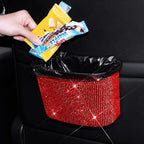 Car Trash Can, Hanging Trash Bin, Leakproof Garbage Organizer, Bling Vehicle Waste Basket, Mini Dustbin Container with Clip for Car, Office, Kitchen, Bedroom, Home and More, Red, Small