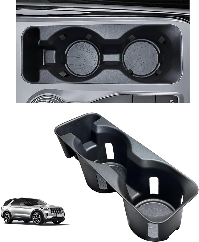 Cup Holder Insert for Ford Explorer 2020 2021 2022 2023 2024 Accessories Center Console Non-Slip TPE Cup Holder Protector Organizer Interior Decoration for Ford Explorer Black
