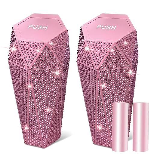 2 PCS Bling Car Trash Can with Lid, Bling Car Accessories Trash Bin, Leakproof Auto Garbage Can with 60 Trash Bags, Multipurpose Organizers and Storage for Home, Office (Pink Diamond)
