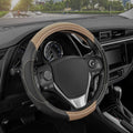 GripDrive Carbon Fiber Steering Wheel Cover, Non-Slip Sporty Racing Faux Leather Ergonomic Comfortable Handle, Steering Wheel Cover for Cars Trucks Vans SUV - Fits Standard 15 Inch - Beige
