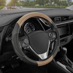 GripDrive Carbon Fiber Steering Wheel Cover, Non-Slip Sporty Racing Faux Leather Ergonomic Comfortable Handle, Steering Wheel Cover for Cars Trucks Vans SUV - Fits Standard 15 Inch - Beige