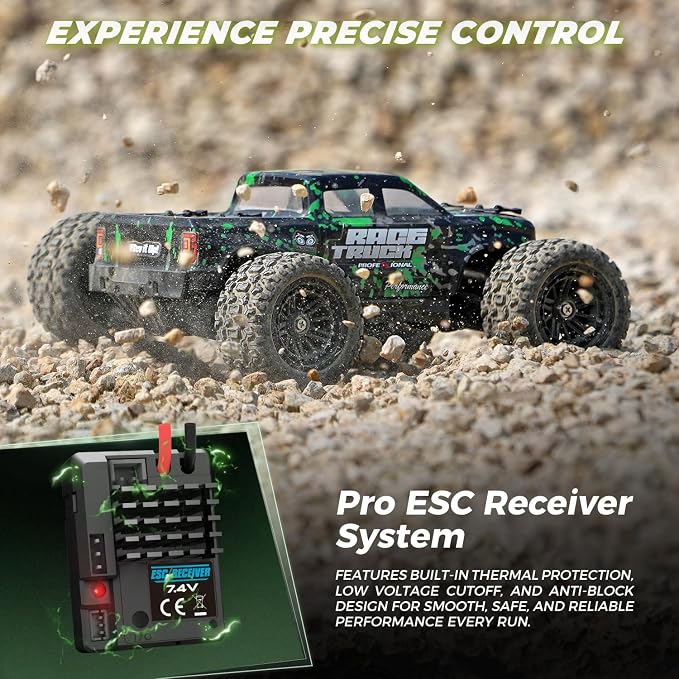 1:18 Scale RC Truck 18859E, 4X4 Off-Road Vehicle with Speeds up to 36km/h, Hobby Grade 2.4GHz Remote Control, Water-Resistant Electronics, Two 7.4V Li-Po Batteries for Extended Playtime