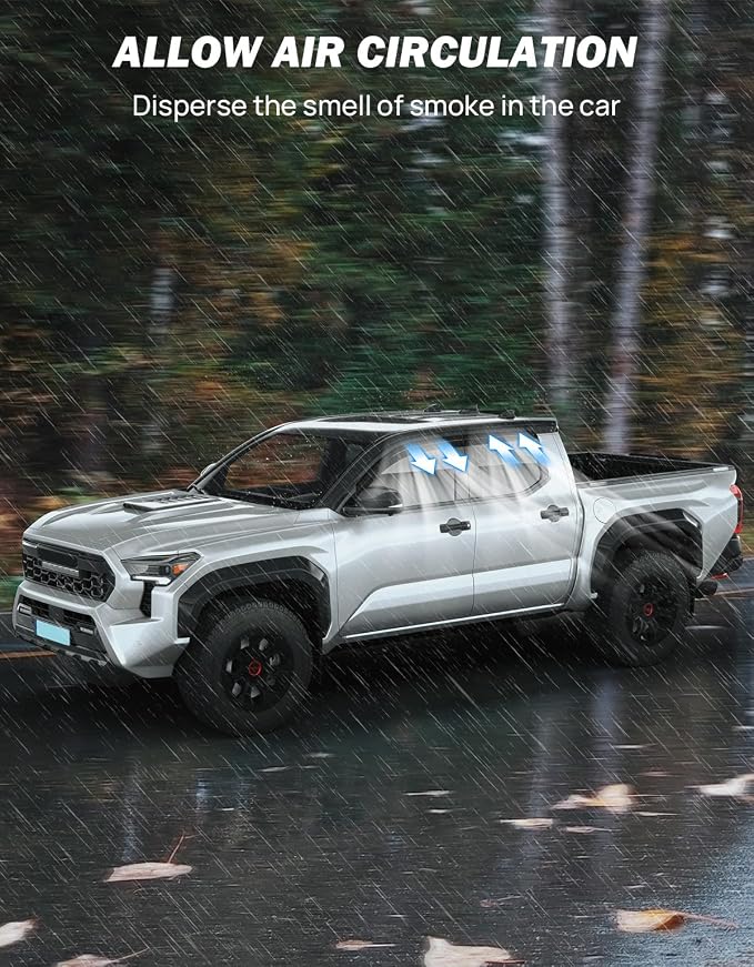 Rain Guards Compatible with 2024-2026 Tacoma Double Cab | Low Profile Outside Mount Acrylic Vent Visors, Tape-On Window Deflectors, Reduce Wind Noise & Block Rain