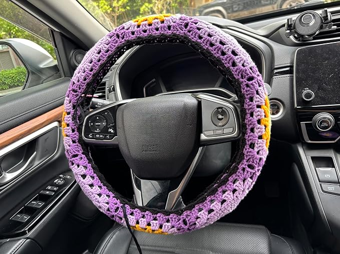 Handmade Crochet Sun Moon Car Steering Wheel Covers Universal 14-15 inch,Cute Steering Wheel Cover,Car Accessories (B:Wheel Covers)