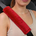 Soft Faux Fur Universal Fit Seatbelt Cover Car Truck SUV Airplane Seat Belt Shoulder Pad for Carmera Backpack Straps Neck Cushion Protector 2 Pack 10.5in Red