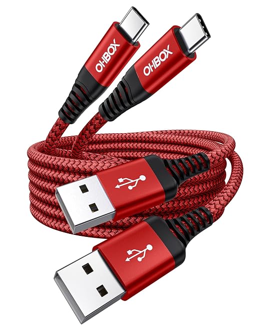 USB A to USB C Cable Fast Charging [2 Pack 6FT], USB to USB C Cable for Car, Durable Braided USB Type C iPhone Charger USBC Cord for iPhone 17/16/15/Pro Max/Plus, Samsung Galaxy S23 and More-Red