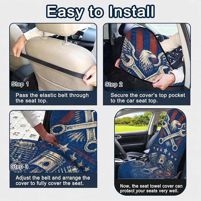 Car Seat Towel Cover 2 Pack for Front Seats, Sweat Absorbent Car Seat Protector with Non-Slip Backing, Waterproof Towel Car Seat Covers for Runners, Gym, Swimming, Beach, Eagle Gear
