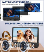 12" Dual Car DVD Players Portable DVD Players for Car Headrest Play a Same or Two Different Movies with 5-Hour Rechargeable Battery, Mounting Brackets, All Region, Support USB/Sync TV