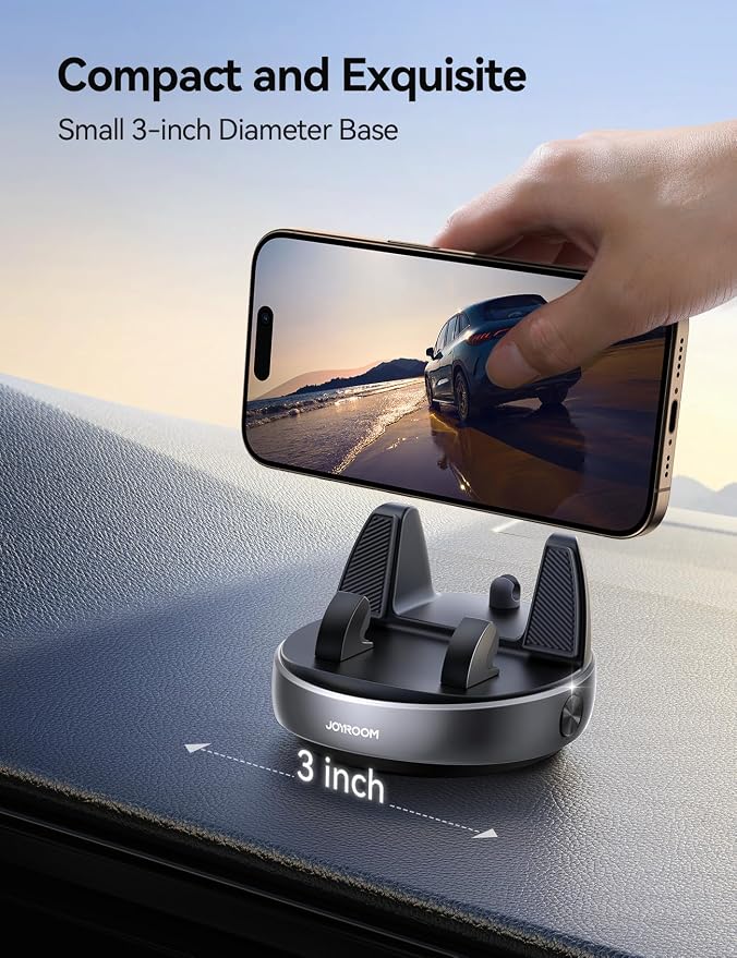 Car Phone Holder, [Adjustable Spring Design] Dashboard Cell Phone Holder Compatible with Popsocket, 360°Rotatable & Vertical 30°Adjustable Mount for Car, Silver