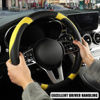 Black Yellow Breathable Microfiber Leather Steering Wheel Cover | Breathable Anti Slip Grip Cool Sporty Look Glow for Women Men