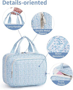 Hanging Toiletry Bag for Women Travel Makeup Bag Organizer Toiletries Bag for Travel Size Essentials Accessories Cosmetics (Blue Flower Buds (Medium))