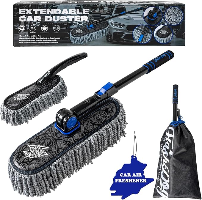 Car Duster Exterior & Interior Scratch Free Kit | Microfiber and Telescopic Aluminum Alloy Handle for Cars/SUV/Trucks with Car Duster Interior, Portable Waterless Dust Removal