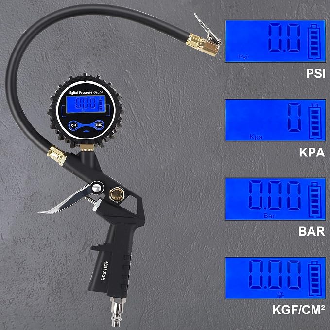 Heavy Duty Compressor Accessory Kit - Digital Tire Pressure Gauge with Inflator, Blow Gun and Hose Fittings, 1/4" NPT Air Tool Kit