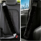 Soft Faux Fur Universal Fit Seatbelt Cover Car Truck SUV Airplane Seat Belt Shoulder Pad for Carmera Backpack Straps Neck Cushion Protector Extra Long 25.6in Black