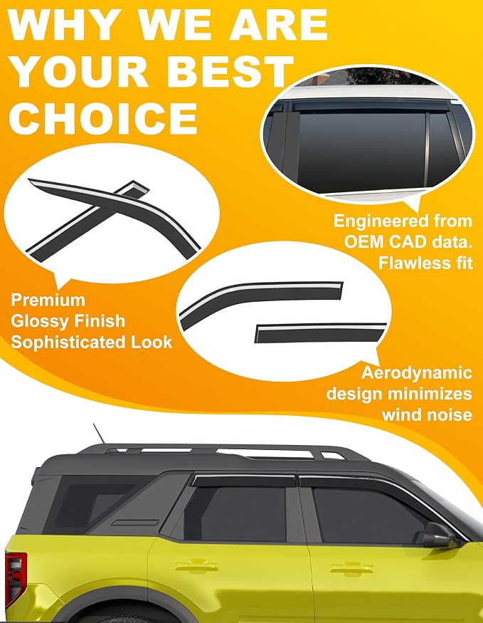 Low-Profile Window Rain Guard for Ford Bronco Sport 2021-2026 Rain Guards Side Window Visors Extra-Thick Vent Visor Window Deflectors Tape-on Vent Shades Car Accessories 4-pcs