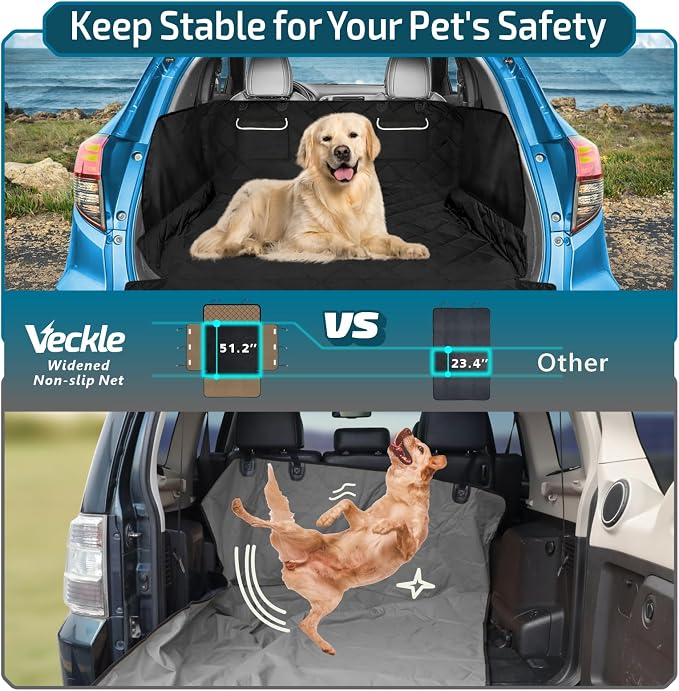 SUV Cargo Liner for Dogs, Water Resistant Dog Trunk Cover with Side Flap Protector 2 Large Pockets Pet Seat Cover for SUV Sedans Vans with Bumper Flap, Non-Slip, Large Universal Fit, Black