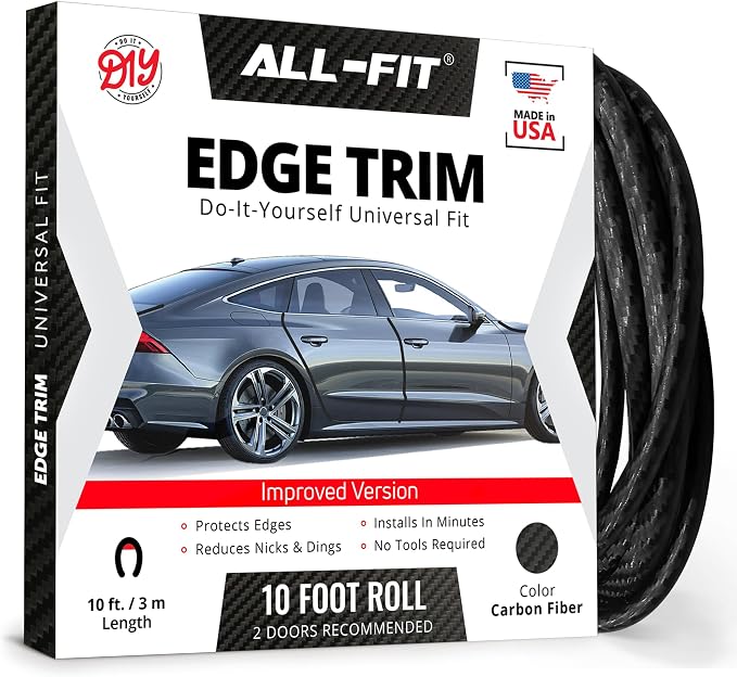 Car Door Edge Protector – Universal DIY Edge Trim to Prevent Scratches & Dings – Flexible Adhesive Molding Trim for Cars, Trucks & SUVs (10 Ft - Carbon Fiber) V2