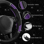 Leather Steering Wheel Cover - Made with PVC Leather - Anti-Slip, Universal Fit 14 1/2 inches to 15 1/2 inches - Purple