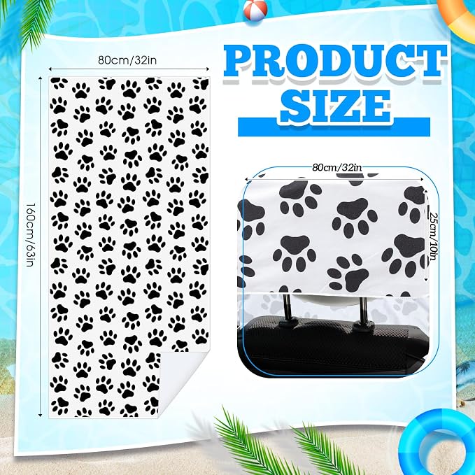 Car Seat Towel Covers with Storage Bag, 63 x 32 Inch Universal Non Slip Waterproof Sweat Protector for Car Truck, Gym Swimming Running, Machine Washable(2 Pack,Dog Footprints)