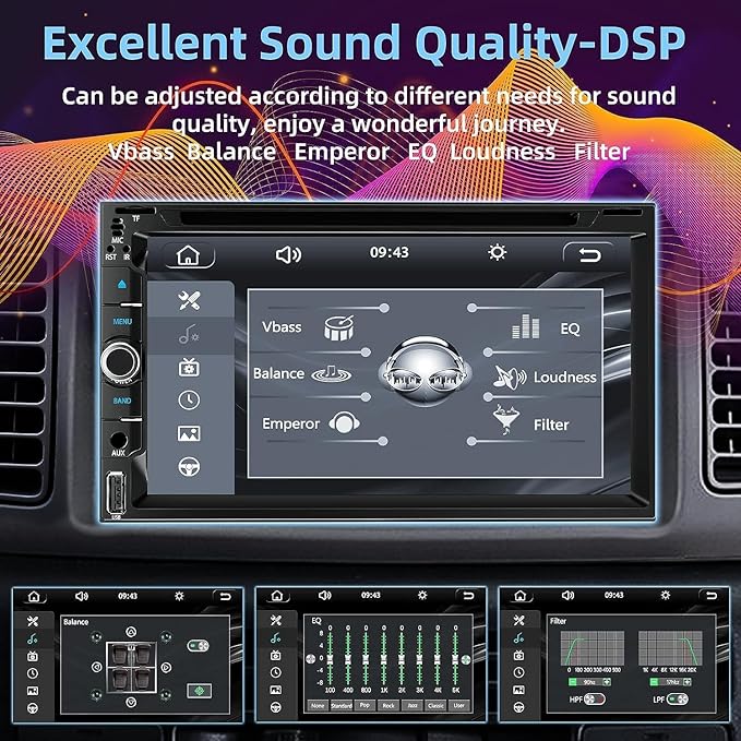 Double Din car Stereo with CD/DVD Player- CarPlay & Android Auto, Car Audio with Bluetooth, 7 Inch HD Touchscreen, Rear Camera, USB/TF/AUX, Subwoofer, AM/FM Radio Receiver
