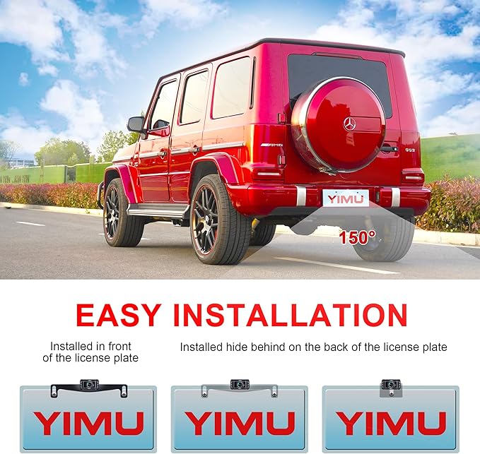 Backup Camera System with License Plate Backup Reverse Camera, Easy Installation, Plug & Play, DIY Guide Lines, 150° Wide Angle, Night Vision, IP69K Waterproof, Optional Dual Bracket K4302
