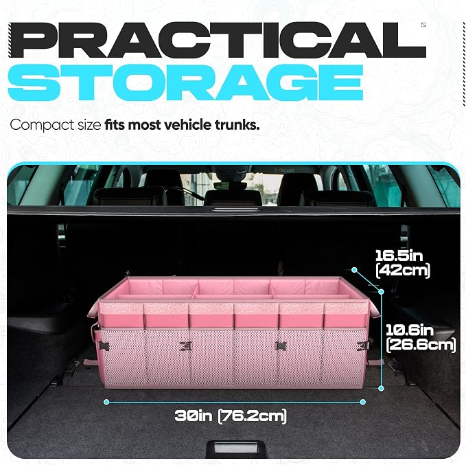 Trunk Organizer with Cooler For SUV Car Trunk, Foldable Storage, Car Accessories for Women Men, Collapsible Bag, 600D Oxford, Non Slip Bottom, Straps, Soft Cover (105L)