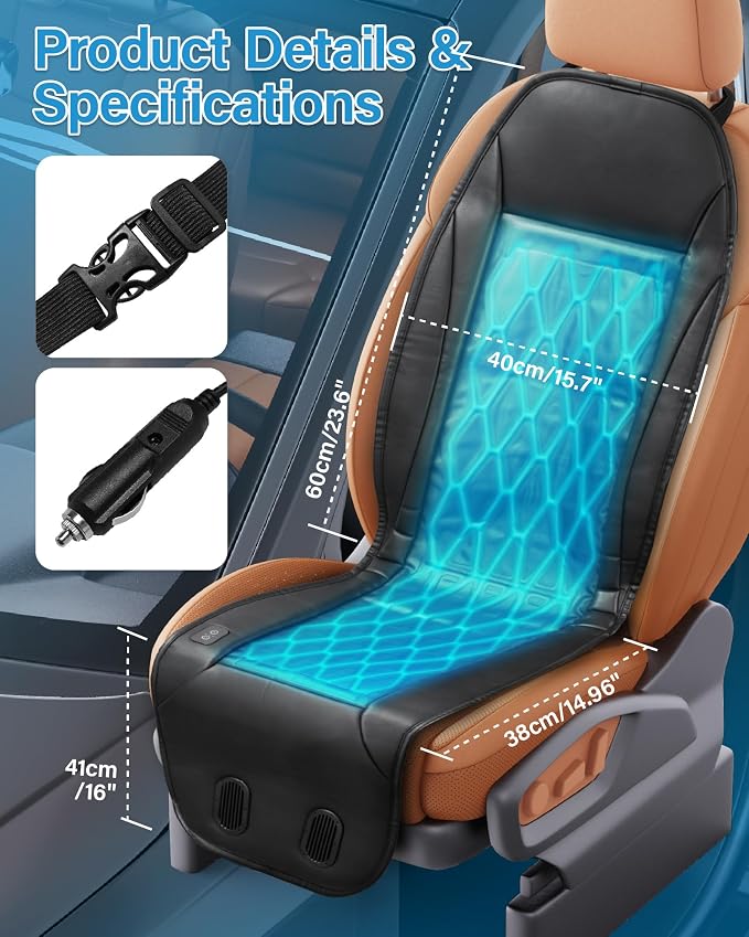GPUTEK Liquid Cooling Car Seat Cover, 12V-24V Active Cooling Seat Cushion with 3 Cooling Modes, Quiet Seat Cooler, for Car SUV Truck