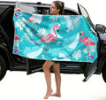 Magnetic Beach Towel | Extra Wide & Enhanced Magnet (75"x40"), Sand-Free Quick-Dry Microfiber for Car Door Changing, Beach, Pool | Includes Storage Bag, Travel & Camping (Flamingo Sky)