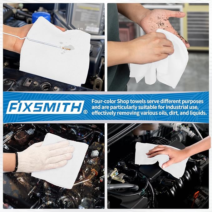 Microfiber Cleaning Cloth, Shop Towels Bulk, 24 Pack White Microfiber Towels for Cars, All-Purpose Absorbent Cleaning Rags, Dust Cloth for Automotive, Mechanic, Garage, Bar, 12 x 11 inch
