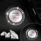 2 PCS Crystal Double Rhinestone Car Engine Start Stop Decoration Ring, Bling Car Interior Accessories for Women, Push to Start Button Cover Sticker, Automotive Decals, Glossy Black