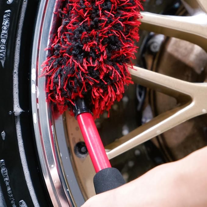Angled Wheel Brush Kit 3 Pack- Angled Microfiber Wheel Brush, Wheel Barrel Brush, Detailing Brush Scratch Free Calipers Wool Spoke Brush Cleans Brake Dust from Barrels& Hard to Reach Areas