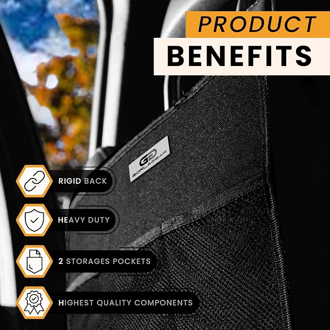 Gear Black Heavy Duty Kick Mats Back Seat Protector 2 Pack Car Seat Organizer Protection from Booster Seat Baby Toddler Kids Kicking Upgraded Bungee Hooks Universal Fit in Auto Trucks Vans SUV
