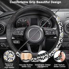 Daisy Steering Wheel Cover for Women Girly,White Daisy Flower 15 Inch Non-Slip Breathable Neoprene Steering Wheel Cover Fit Auto,SUVs,Includes 2 PCS Cup Coasters