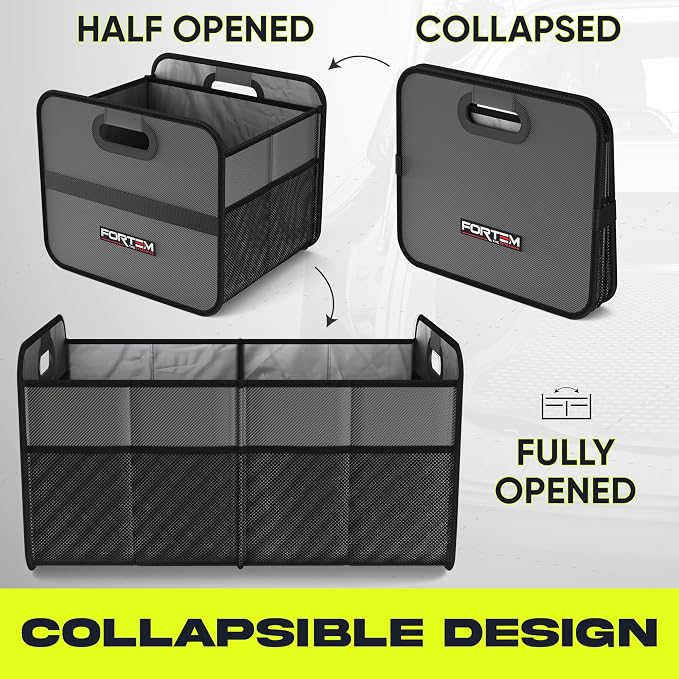 Car Trunk Organizer, Collapsible Two Compartment Organizer, Foldable SUV & Truck Storage for Car Accessories for Women Men, Non Slip Bottom, Sturdy Side Walls, Strong Handles, 45L