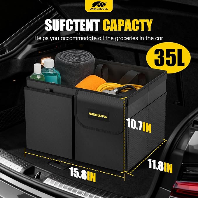 Car Trunk Organizer - 35L Collapsible Trunk Organizer with Lid, Sturdy Car Storage for SUV Auto Truck Van (Black, 2Pack)