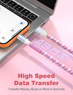 USB A to USB C Cable 3FT,Beaded Charger Cord for iPhone 17 16 Pro Max 15 for Carplay,Type C Cute Car Charger Cord for iPad 10 11th A16/Samsung S26 S25 S24 S23/Pixel/Android Phone Girls Women,Link-Pink