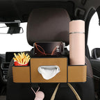 Back Seat Car Organizer, 4+2 in 1 Multifunctional Car Backseat Storage Box with 3 Cup Holders Tissue Box Hook, Car Interior Storage for Travel Phones Snacks Drinks(Brown)