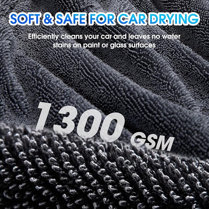 Car Drying Towel, 48"x24" Extra Large Twisted-Loop Car Cleaning Towel,1300GSM Super Absorbent, Streak Free Microfiber Cleaning Cloth for Cars, Trucks,Full-Sized SUVs