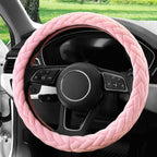 YHONGJT Soft Velvet Steering Wheel Cover Cute Hands Warm Fuzzy, Universal 15 Inch for Women Girls, Fit Vehicles, Sedans, SUVs, Vans, Trucks - Light Pink