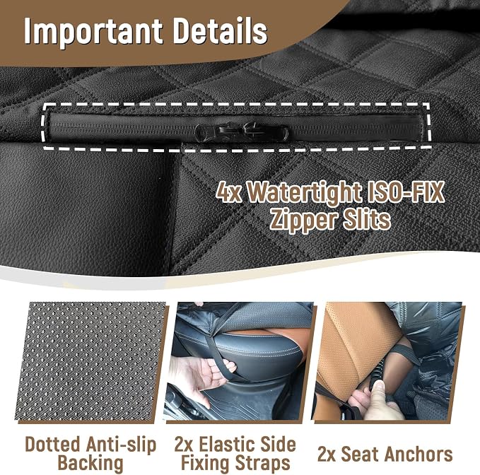 Dog Car Seat Cover for Back Seat, Heavy Duty Nonslip Car Seat Protector for Child Car Seat, Waterproof Bench Seat Cover for Dogs and Kids, Compatible with Armrest, Fits Sedan (Black)