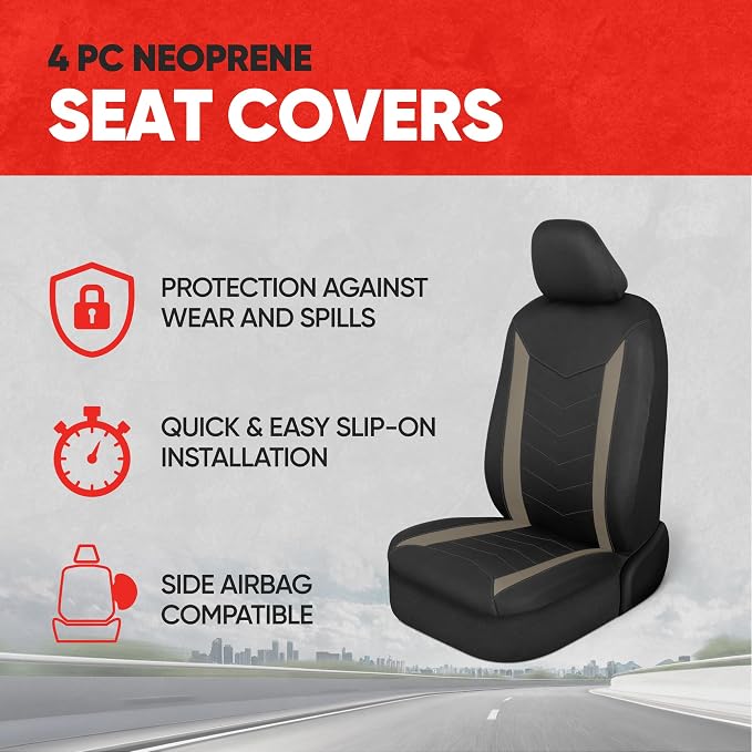 SpillGuard 2 Beige Seat Covers for Cars & Seat Covers for Trucks - Neoprene Lining Waterproof Car Seat Covers Front Seats Only - SUV Seat Covers Protector - Forros para Asientos de Carro