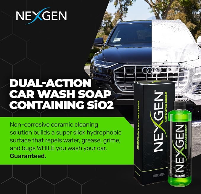 Premium Ceramic Soap (16oz) - Dual-Action Formula Car Wash Soap with SiO2 for Cleaning & Protection - Hydrophobic Water-Beading`- Car Cleaning Supplies - Safe for Paint, Glass, Chrome & More