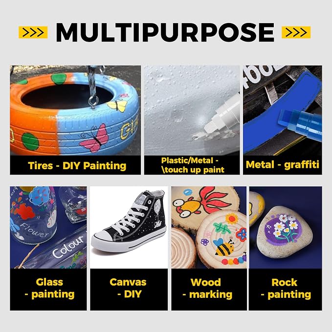 Jumbo Tire Marker White Red Yellow Blue - 8 Pack 15mm Wide Tip Paint Pens for Car Tires Lettering, Large Capacity Premium Ink Waterproof Colored Permanent Markers