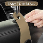 Car Headrest Hooks, 2 Pack Leather Car Seat Storage Hanger for Purses Bags, Stylish Car Seat Organizer Hooks for Handbag Coat Umbrellas, Car Inside Accessories, Apricot