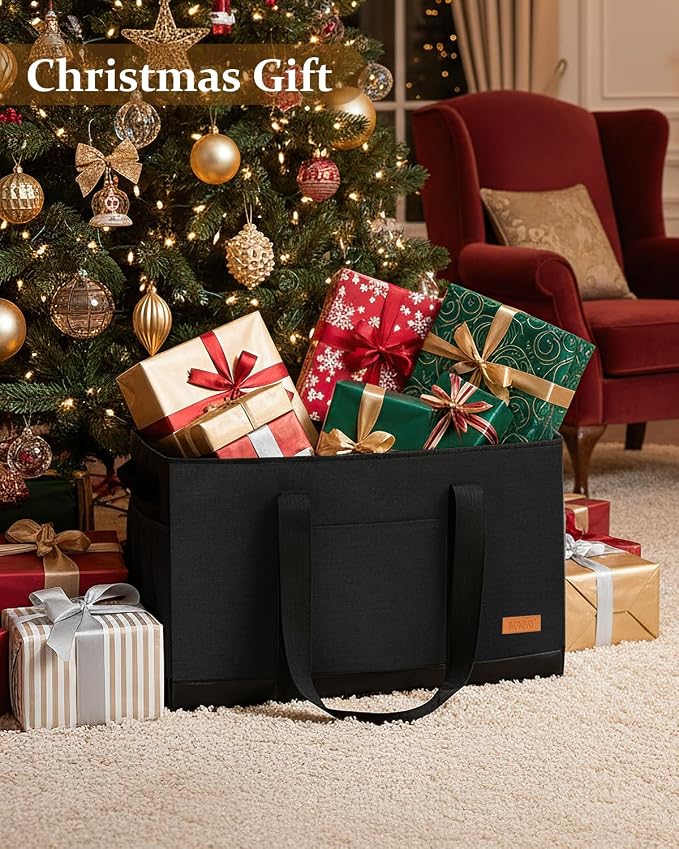 Extra Large Utility Tote Bag - Standing Reusable Grocery Bag with Handle, Collapsible Storage for Shopping, Beach