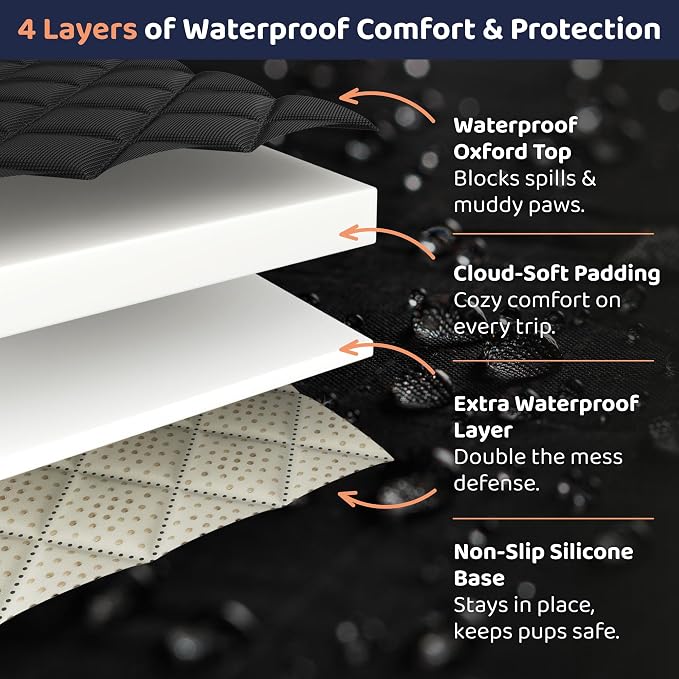 Dog Car Seat Cover for Back Seat, Waterproof Hammock for Car, SUV & Truck, Non-Slip Backseat Cover for Dogs, Heavy-Duty Dog Hammock Style Seat Protector Pets, Easy to Install & Clean
