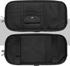 Car Sun Visor Organier Truck SUV Sun Visor Storage Pocket Pouch Holder, Multi-Pocket PU Leather with Zipper Net, for Cards Pens Sunglasses Document (Black)