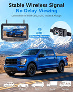 1080P HD 7-Inch Wireless Backup Camera: 15-Min Easy Install Plug & Play - Continuous Loop Recording with One-Button Playback Rear View Camera for Truck Pickup Car SUV Parking Safety Towing Assistance