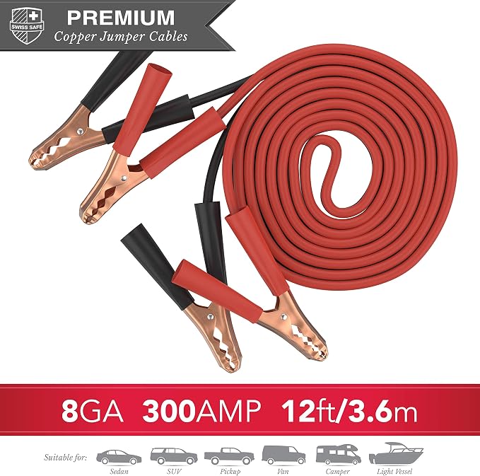 2-in-1 Car Emergency Kit | 12-FT Heavy-Duty Jumper Cables & 378-Piece Comprehensive Car First Aid Kit | Compact Roadside Auto Essentials for Vehicle Safety